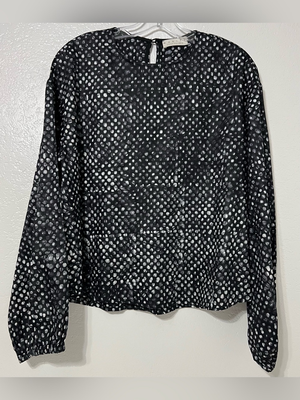 Marita Huurinainen Black White Polka Dot Cotton Blouse Balloon Sleeve Top M - Picture 2 of 7
